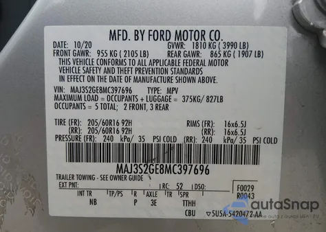 2021 Ford Ecosport Se from USA, damaged, VIN MAJ3S2GE8MC397696